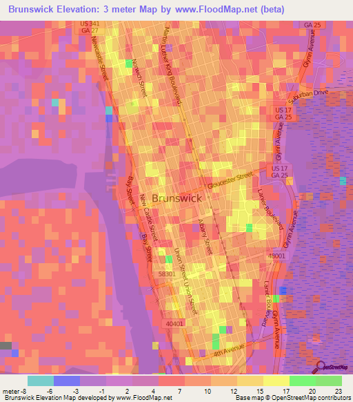 Brunswick,US Elevation Map