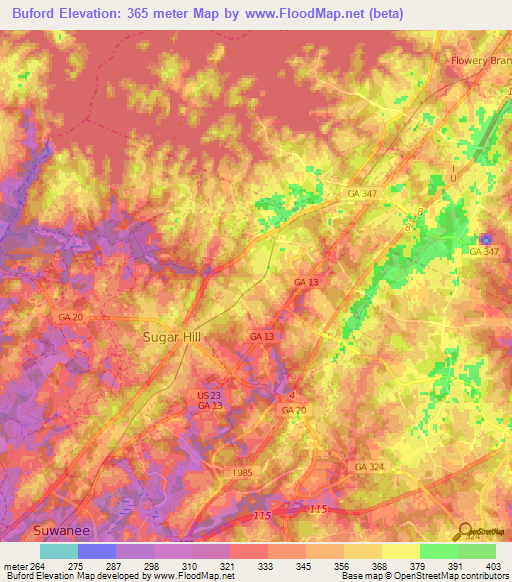 Buford,US Elevation Map