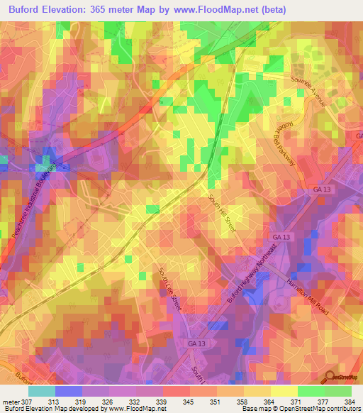 Buford,US Elevation Map