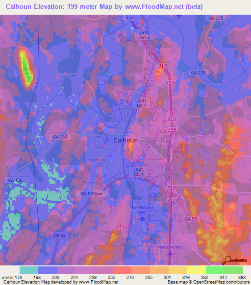 Calhoun,US Elevation Map