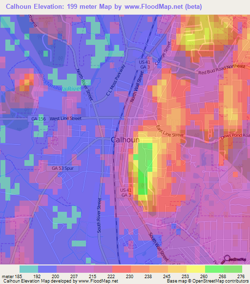 Calhoun,US Elevation Map