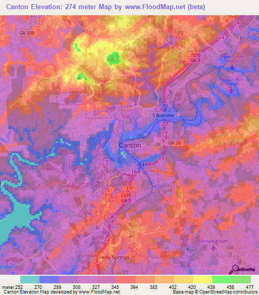 Canton,US Elevation Map