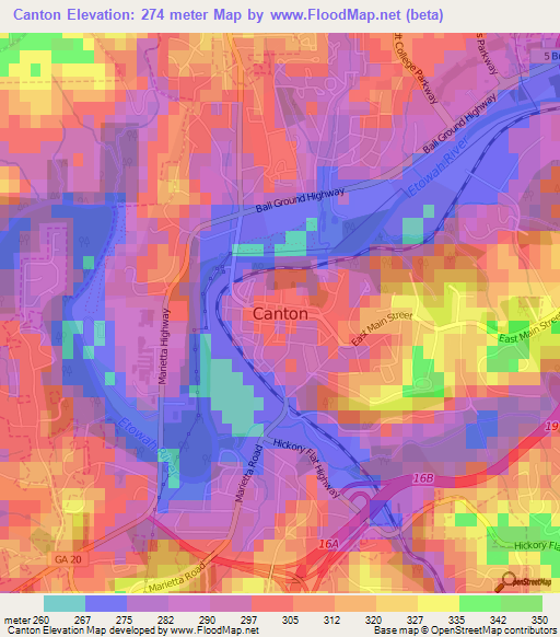 Canton,US Elevation Map