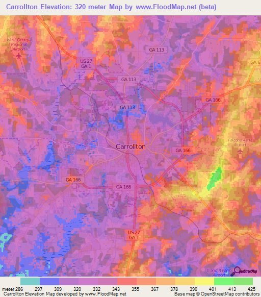 Carrollton,US Elevation Map