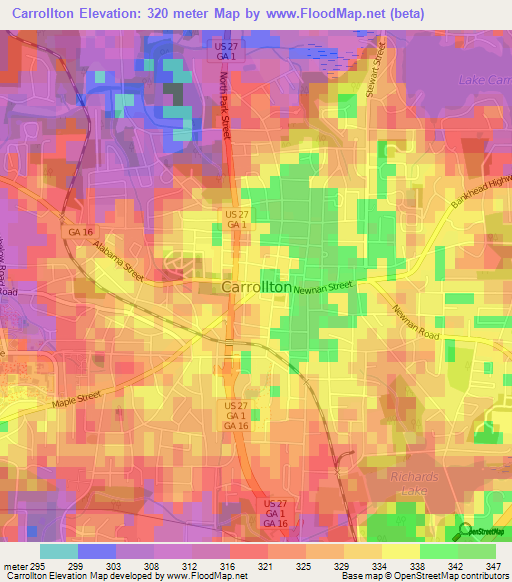 Carrollton,US Elevation Map