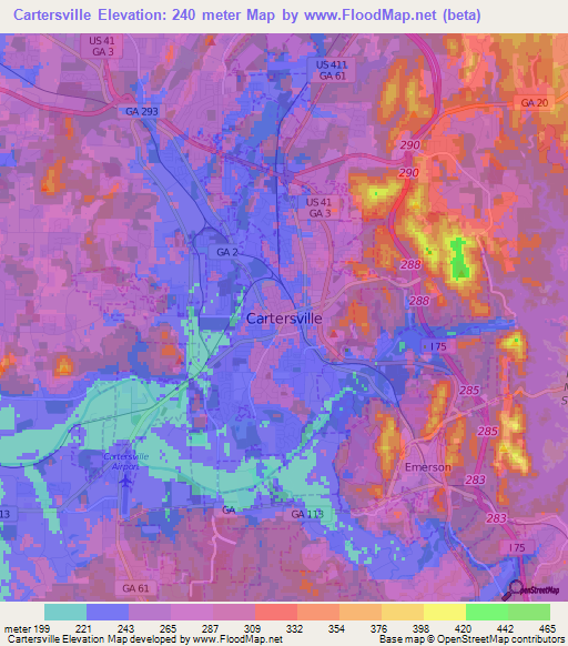 Cartersville,US Elevation Map