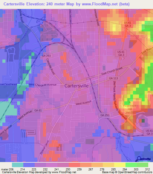 Cartersville,US Elevation Map