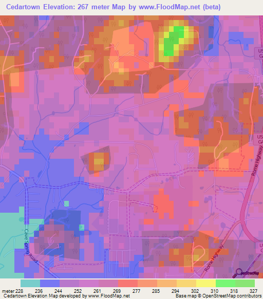 Cedartown,US Elevation Map