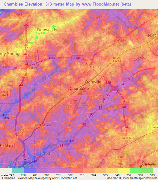 Chamblee,US Elevation Map