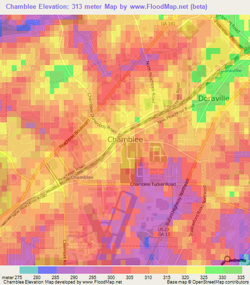 Chamblee,US Elevation Map