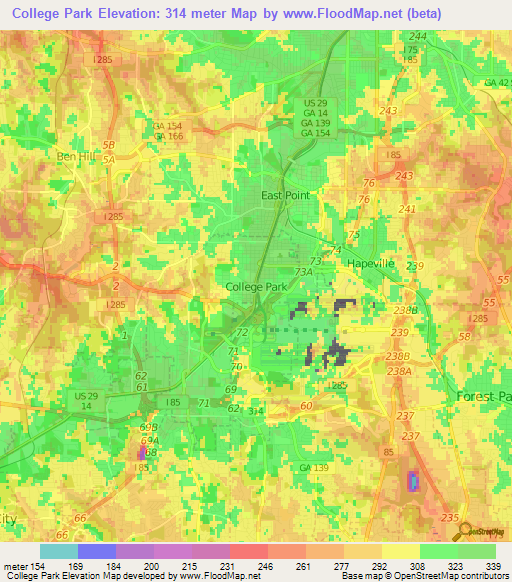 College Park,US Elevation Map