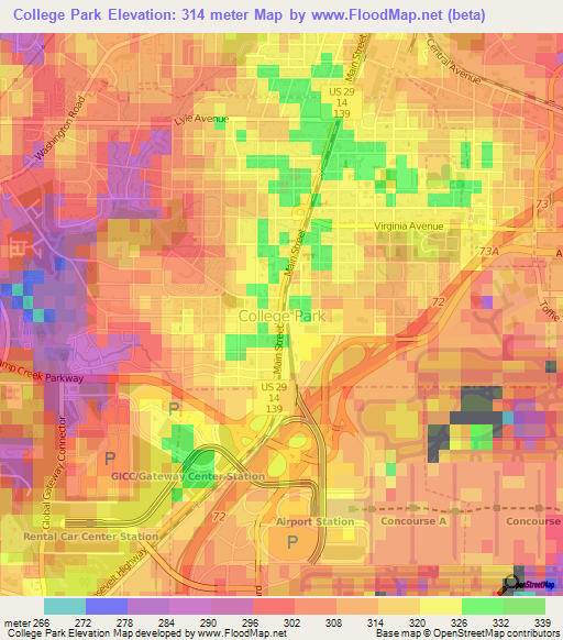 College Park,US Elevation Map