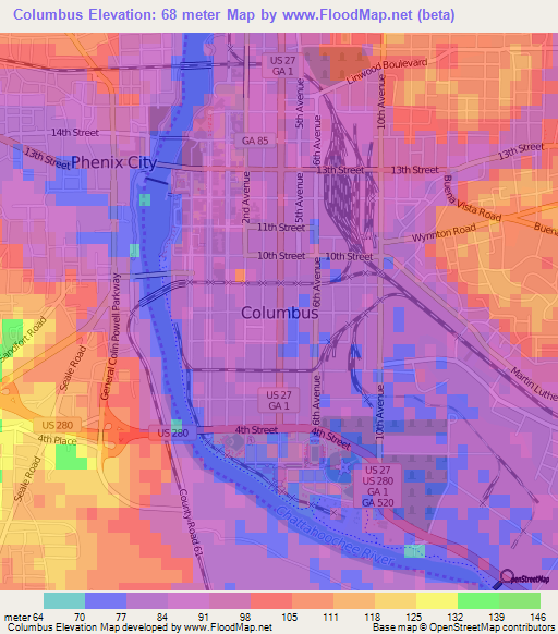 Columbus,US Elevation Map