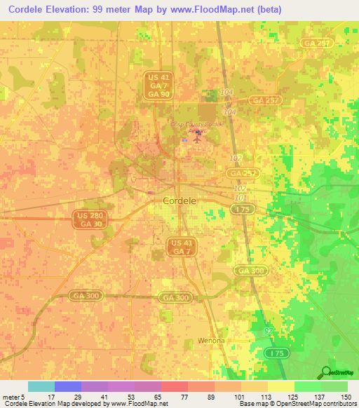 Cordele,US Elevation Map