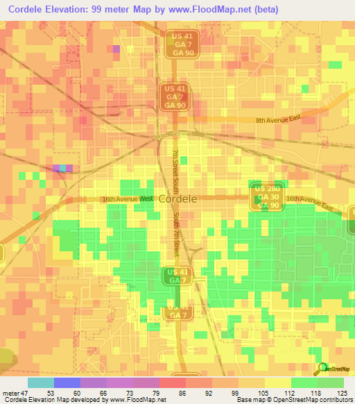 Cordele,US Elevation Map