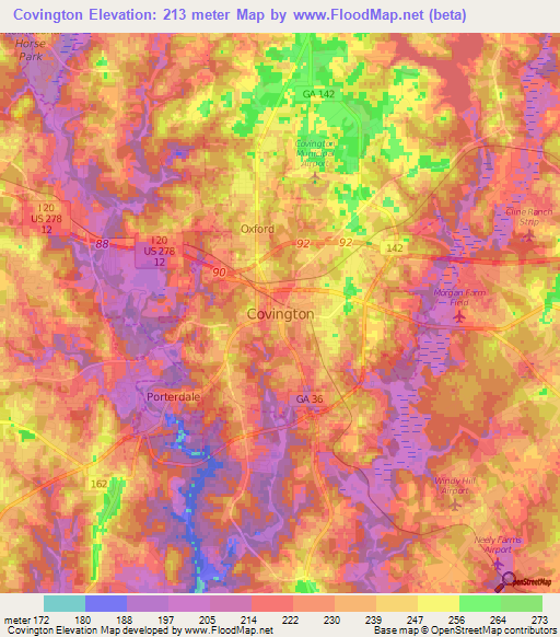 Covington,US Elevation Map