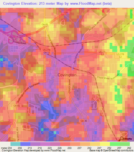 Covington,US Elevation Map