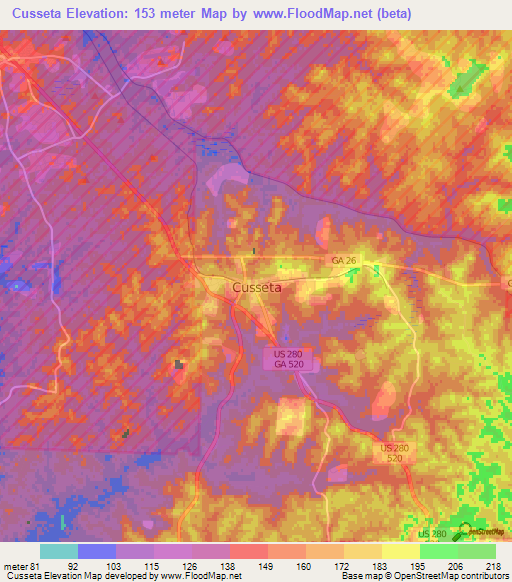 Cusseta,US Elevation Map