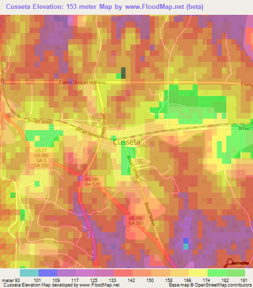 Cusseta,US Elevation Map