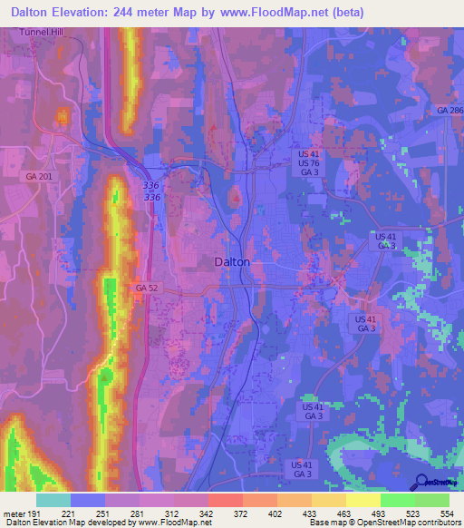 Dalton,US Elevation Map