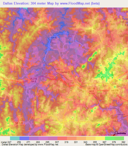 Dallas,US Elevation Map