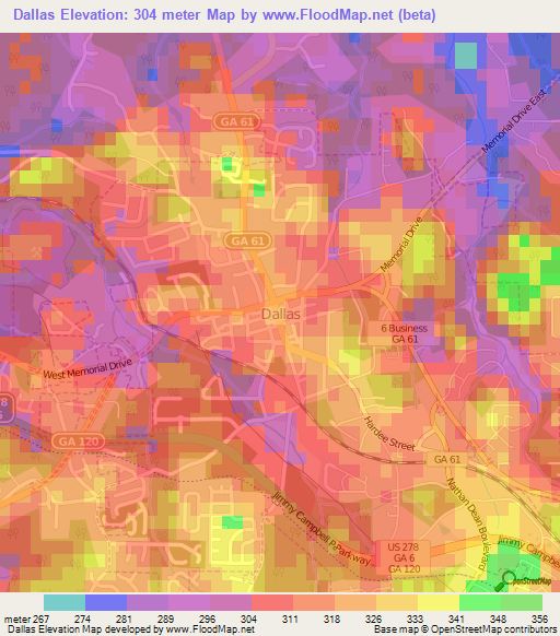 Dallas,US Elevation Map