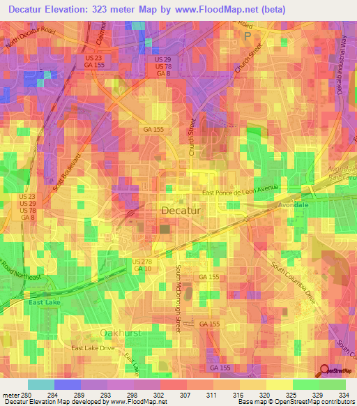 Decatur,US Elevation Map