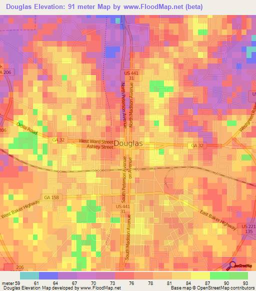 Douglas,US Elevation Map