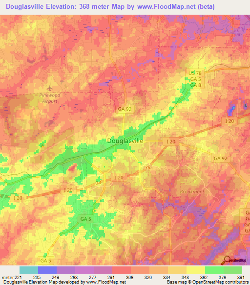 Douglasville,US Elevation Map