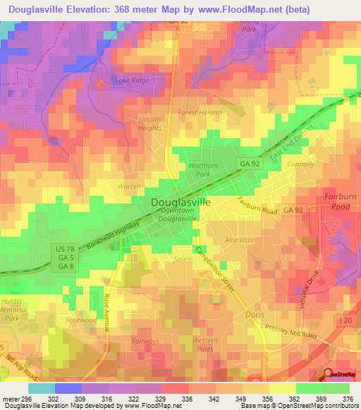 Douglasville,US Elevation Map