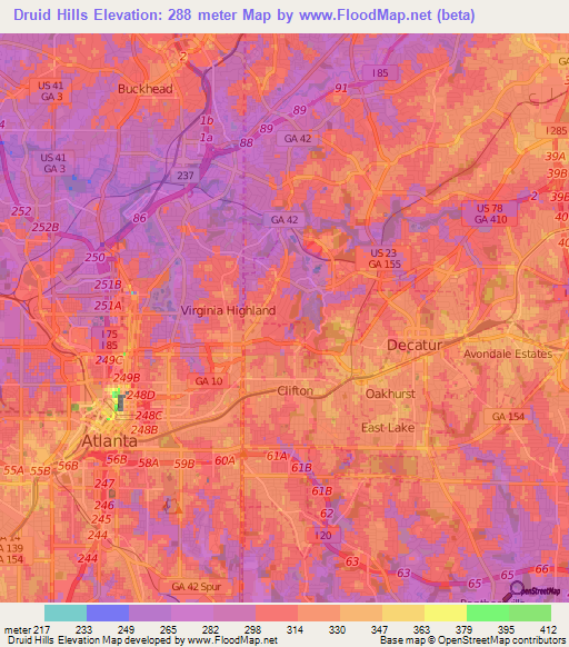 Druid Hills,US Elevation Map