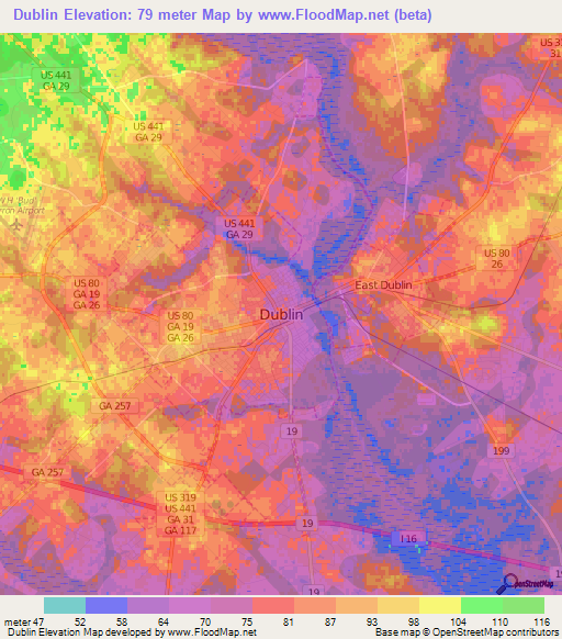 Dublin,US Elevation Map