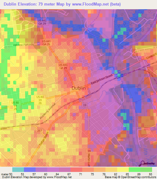 Dublin,US Elevation Map