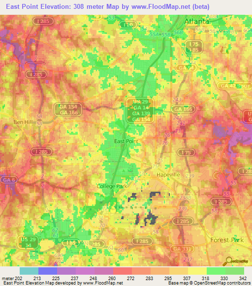 East Point,US Elevation Map