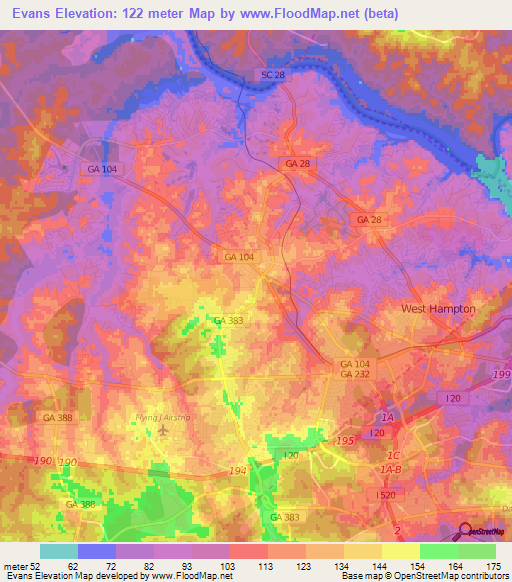 Evans,US Elevation Map