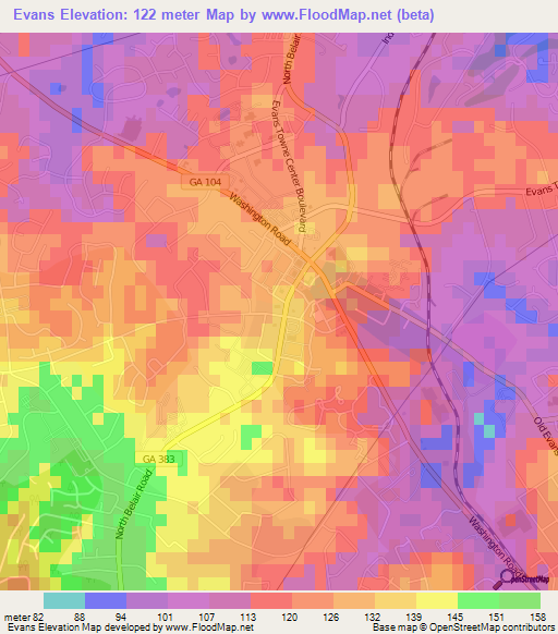 Evans,US Elevation Map