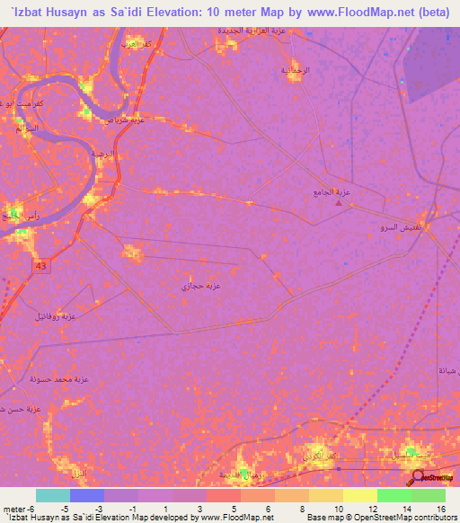 `Izbat Husayn as Sa`idi,Egypt Elevation Map