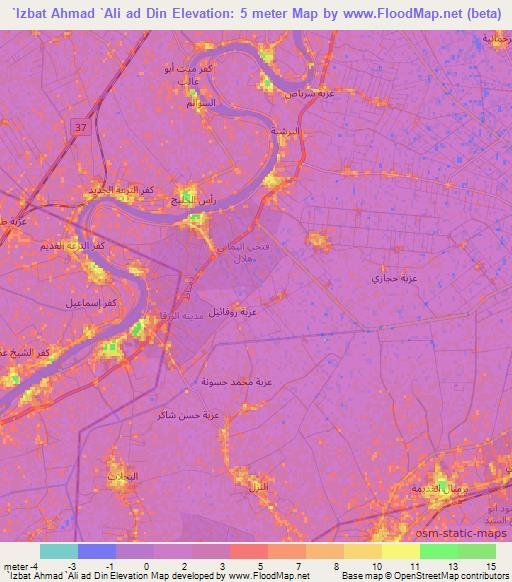 `Izbat Ahmad `Ali ad Din,Egypt Elevation Map