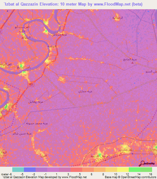 `Izbat al Qazzazin,Egypt Elevation Map