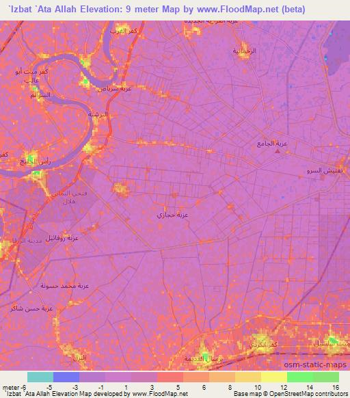 `Izbat `Ata Allah,Egypt Elevation Map