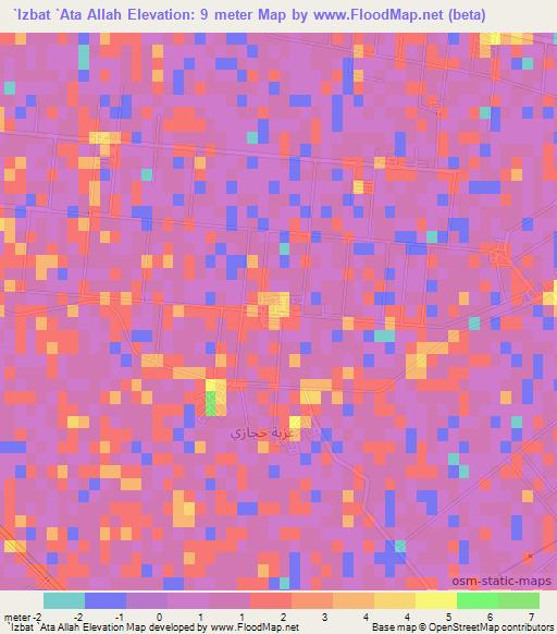 `Izbat `Ata Allah,Egypt Elevation Map