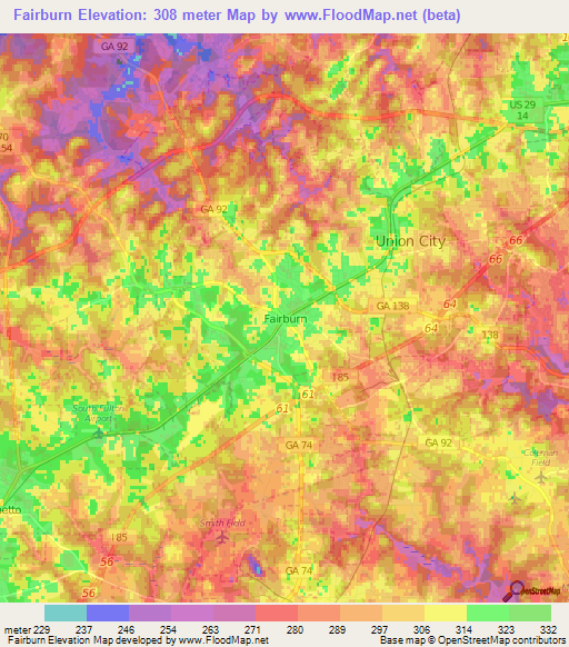 Fairburn,US Elevation Map