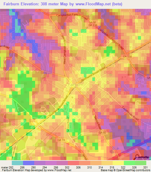 Fairburn,US Elevation Map