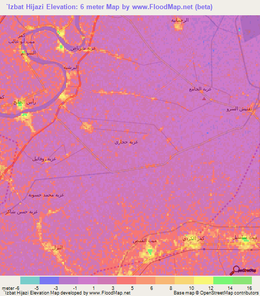 `Izbat Hijazi,Egypt Elevation Map