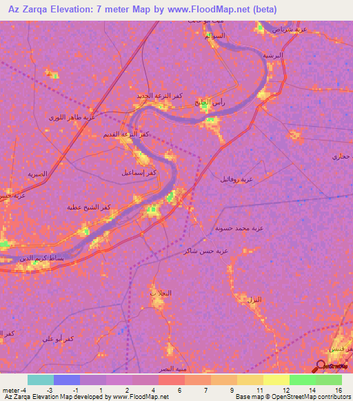 Az Zarqa,Egypt Elevation Map