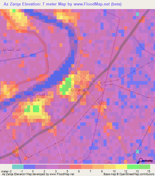 Az Zarqa,Egypt Elevation Map