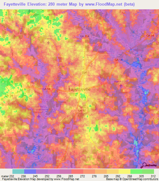 Fayetteville,US Elevation Map