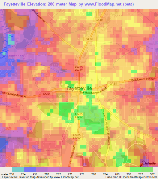 Fayetteville,US Elevation Map