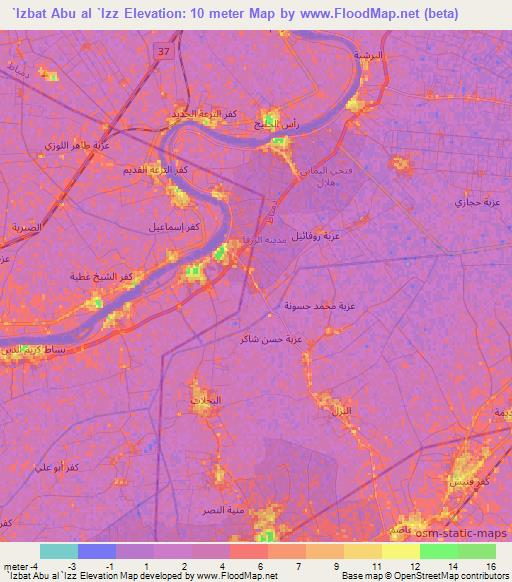 `Izbat Abu al `Izz,Egypt Elevation Map