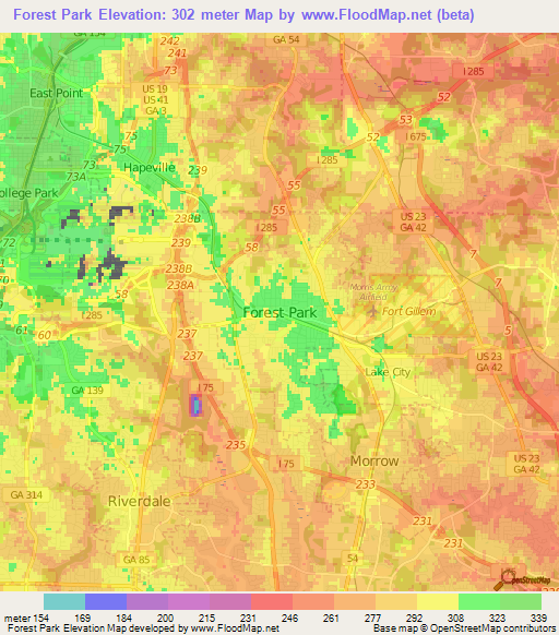 Forest Park,US Elevation Map